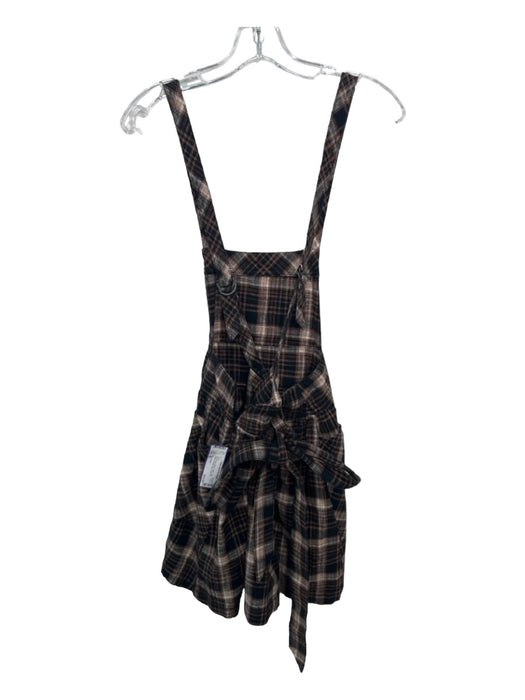 Free People Size 4 Black Brown White Cotton Plaid Overall Straps Pockets Dress Black Brown White / 4