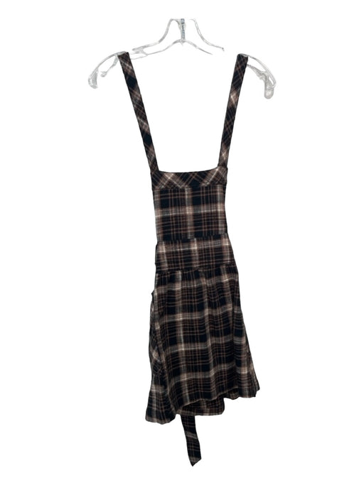 Free People Size 4 Black Brown White Cotton Plaid Overall Straps Pockets Dress Black Brown White / 4