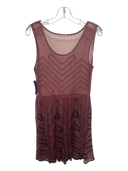 Free People Size M Burgundy & Black Mesh Beading Detail Sleeveless Knee Dress Burgundy & Black / M