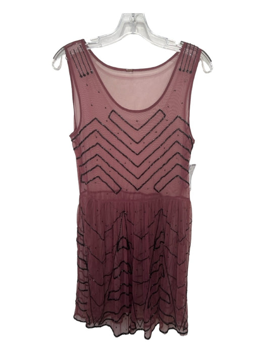 Free People Size M Burgundy & Black Mesh Beading Detail Sleeveless Knee Dress Burgundy & Black / M