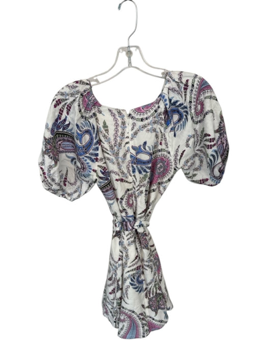 Loft Size 4 White & Purple Cotton V Neck Paisley Puff Sleeve belt Dress White & Purple / 4