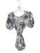 Loft Size 4 White & Purple Cotton V Neck Paisley Puff Sleeve belt Dress White & Purple / 4