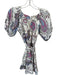 Loft Size 4 White & Purple Cotton V Neck Paisley Puff Sleeve belt Dress White & Purple / 4