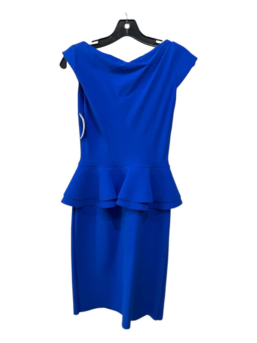 Chiara Boni Size 6 Cobalt Blue Polyamide V Neck Cap Sleeve Peplum Dress Cobalt Blue / 6