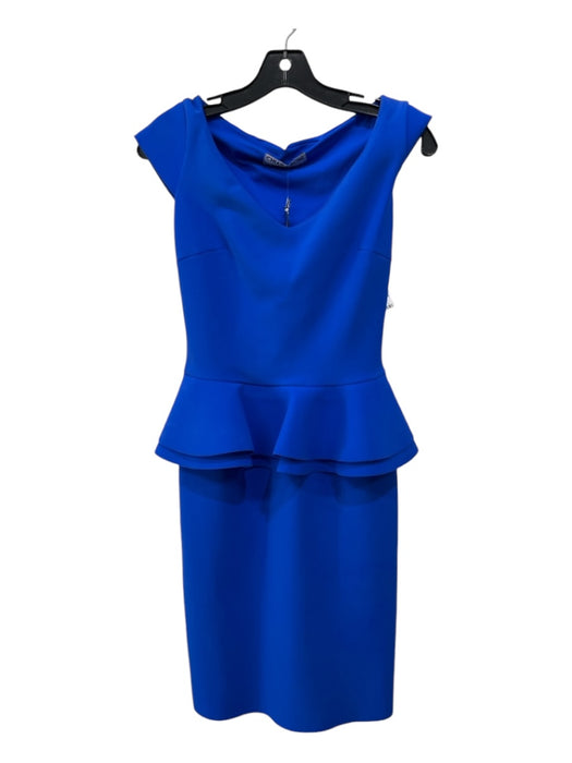 Chiara Boni Size 6 Cobalt Blue Polyamide V Neck Cap Sleeve Peplum Dress Cobalt Blue / 6