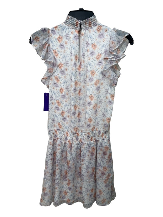 1. State Size XXS White, Purple & Orange Print Polyester Short Sleeve Dress White, Purple & Orange Print / XXS