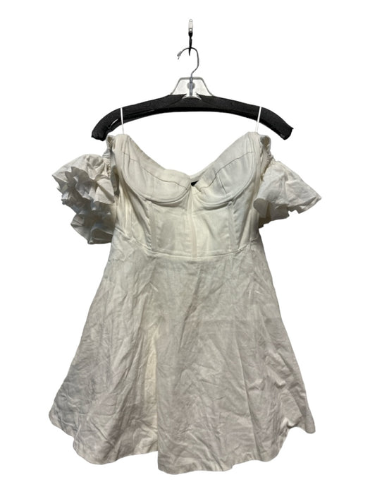 Bardot Size XL White Linen Sweetheart Neckline Off Shoulder Corset Bodess Dress White / XL