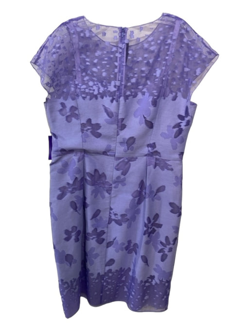 Escada Size 44 Purple Cotton Blend Cap Sleeve Back Zip Pleated Floral Dress Purple / 44