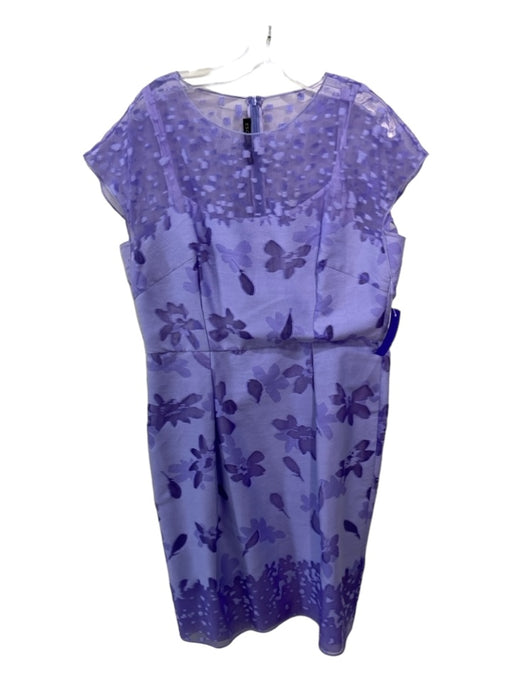 Escada Size 44 Purple Cotton Blend Cap Sleeve Back Zip Pleated Floral Dress Purple / 44