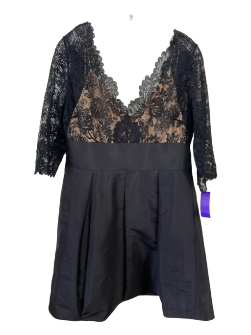 Oscar De La Renta Size 12 Black Silk Lace Back Zip Tie Detail Pleated Dress Black / 12