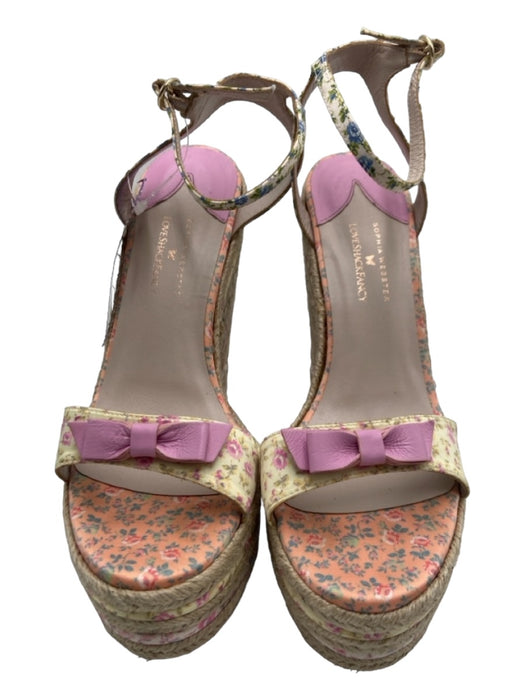 Sophia Webster Shoe Size 39 Pink & Multi Satin Wedge Open Toe Floral Espadrille Pink & Multi / 39