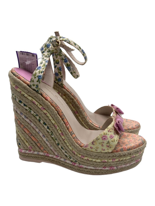 Sophia Webster Shoe Size 39 Pink & Multi Satin Wedge Open Toe Floral Espadrille Pink & Multi / 39