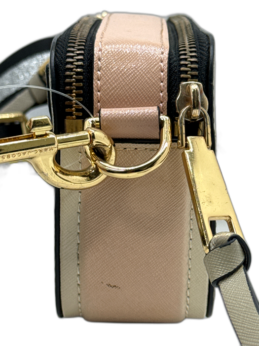 Marc Jacobs Taupe, Pink & Black Leather Canvas Strap Gold Tone Hardware Bag Taupe, Pink & Black / Small