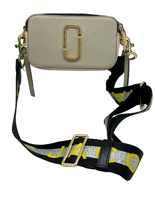 Marc Jacobs Taupe, Pink & Black Leather Canvas Strap Gold Tone Hardware Bag Taupe, Pink & Black / Small