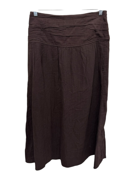 ME + EM Size 8 Brown Cotton Smocked Back Long Sleeve Maxi Button Front Skirt Set Brown / 8