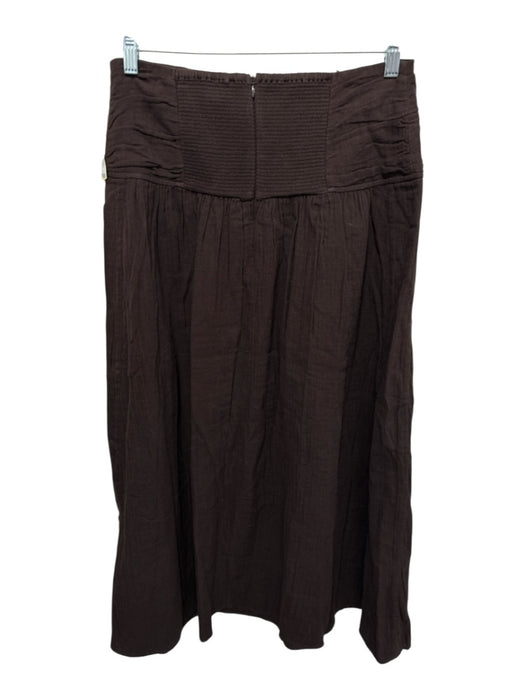 ME + EM Size 8 Brown Cotton Smocked Back Long Sleeve Maxi Button Front Skirt Set Brown / 8