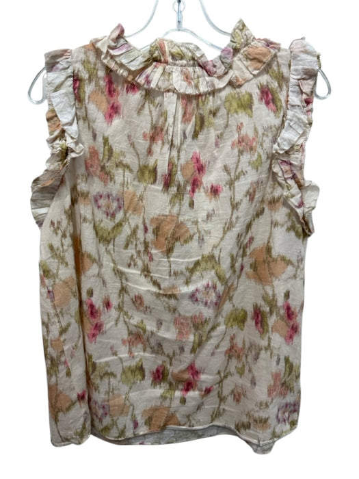 Rebecca Taylor Size Large Pink, Orange, Green Cotton Ruffle Cap Sleeve Top Pink, Orange, Green / Large