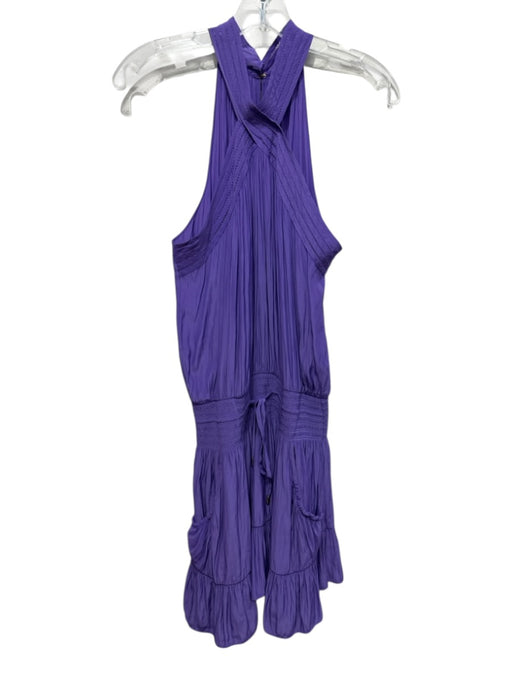 Ramy Brook Size Medium Purple Polyester Sleeveless Lace Detail Tiered Dress Purple / Medium