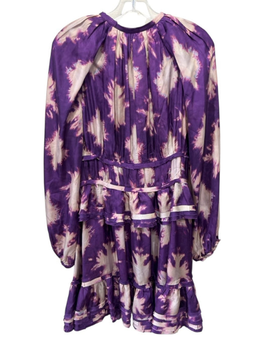 Ulla Johnson Size 8 Purple, Pink & Blue Silk Tie Dye Long Balloon Sleeve Dress Purple, Pink & Blue / 8