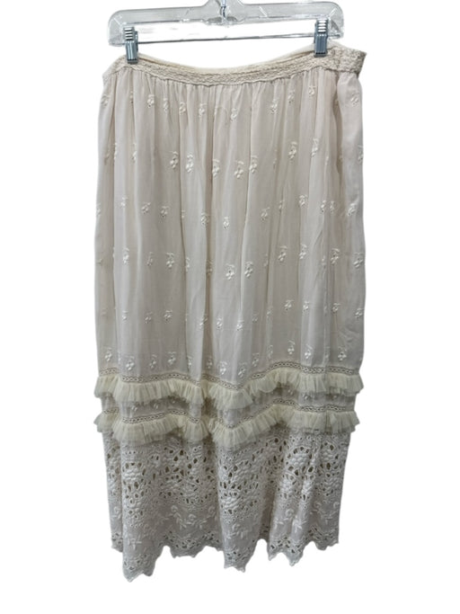 Love Shack Fancy Size L Cream Viscose Elastic Waist Sheer Overlay eyelet Skirt Cream / L