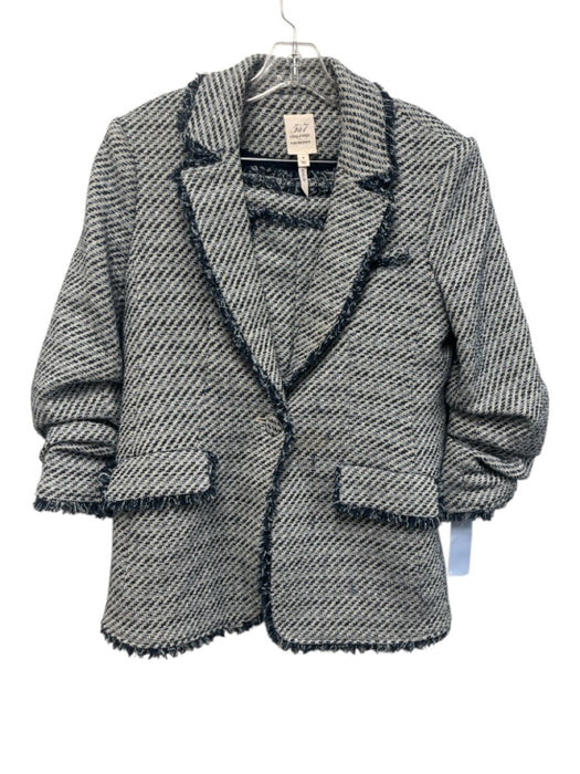 Cinq a Sept Size 8 Blue & White Cotton Blend Long Ruched Sleeve Tweed Short Set Blue & White / 8