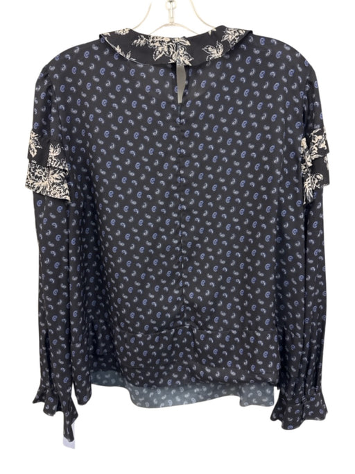 Jason Wu Size 8 Navy Blue & White Polyester Long Sleeve Paisley Ruffle Top Navy Blue & White / 8
