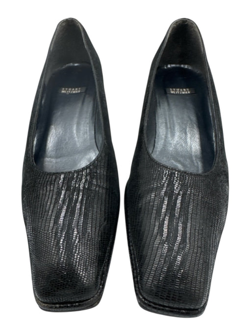Stuart Weitzman Shoe Size 7.5 Black Leather Upper Square Toe Animal Print Pumps Black / 7.5