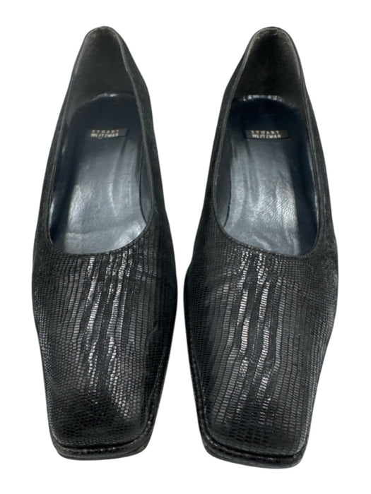 Stuart Weitzman Shoe Size 7.5 Black Leather Upper Square Toe Animal Print Pumps Black / 7.5