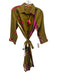Vilagallo Size 42 Green Brown, Pink & Red Silk Flower Print 3/4 Sleeve Dress Green Brown, Pink & Red / 42