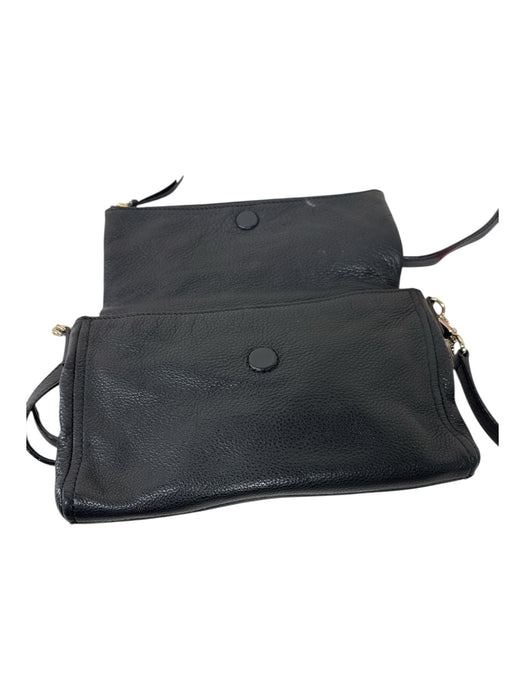 Kate Spade Black Leather Gold Tone Hardware Solid Flap Top Crossbody Bag Black