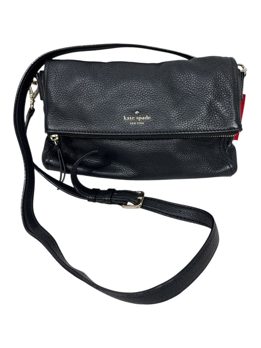 Kate Spade Black Leather Gold Tone Hardware Solid Flap Top Crossbody Bag Black