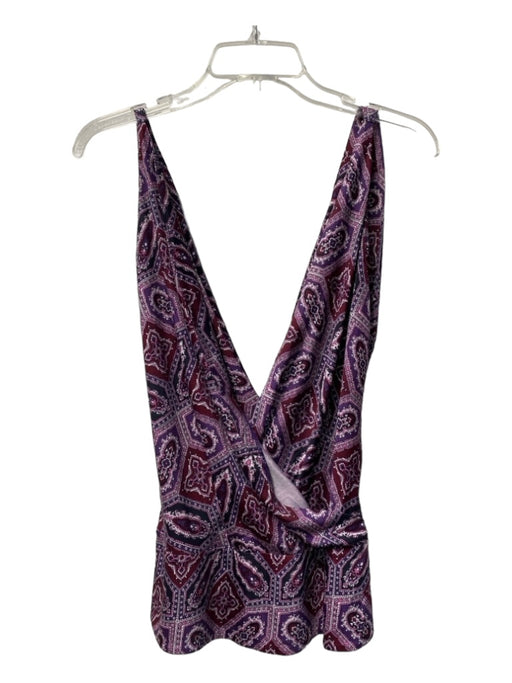 Diane Von Furstenberg Size 6 Purple Multi No Fabric Tag Sleeveless Wrap Top Purple Multi / 6