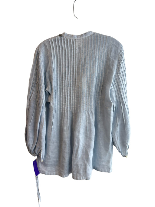 120% Lino Size 42 Baby Blue Linen Long Sleeve V Neck Beaded Design Top Baby Blue / 42