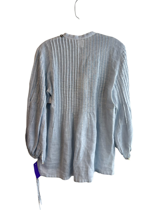 120% Lino Size 42 Baby Blue Linen Long Sleeve V Neck Beaded Design Top Baby Blue / 42
