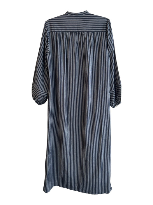 Tory Burch Size 8 Navy Blue Cotton Long Sleeve Striped V Neck Dress Navy Blue / 8