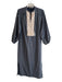 Tory Burch Size 8 Navy Blue Cotton Long Sleeve Striped V Neck Dress Navy Blue / 8