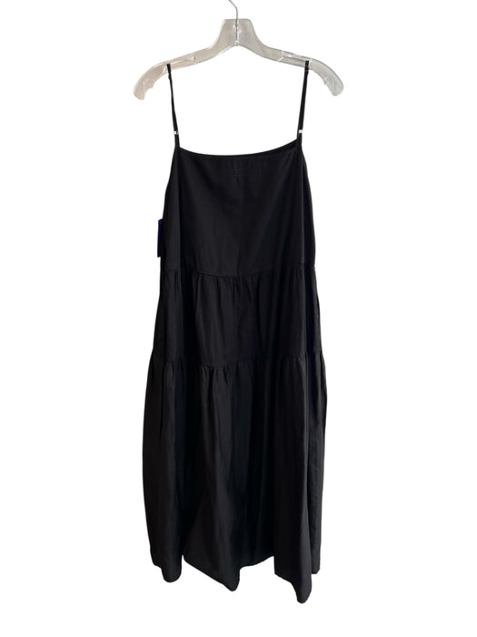 Enya Costa Size 2 Black Cotton Spaghetti Strap solid color Square Neck Dress Black / 2