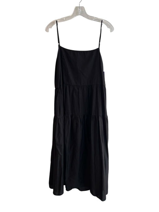 Enya Costa Size 2 Black Cotton Spaghetti Strap solid color Square Neck Dress Black / 2