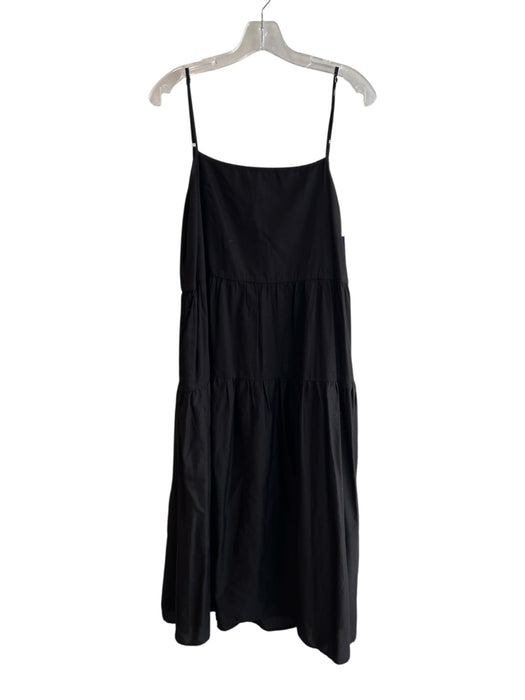 Enya Costa Size 2 Black Cotton Spaghetti Strap solid color Square Neck Dress Black / 2