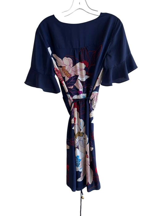 Trina Turk Size S Navy Blue Polyester Short Sleeve Floral Print V Neck Dress Navy Blue / S