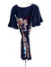Trina Turk Size S Navy Blue Polyester Short Sleeve Floral Print V Neck Dress Navy Blue / S