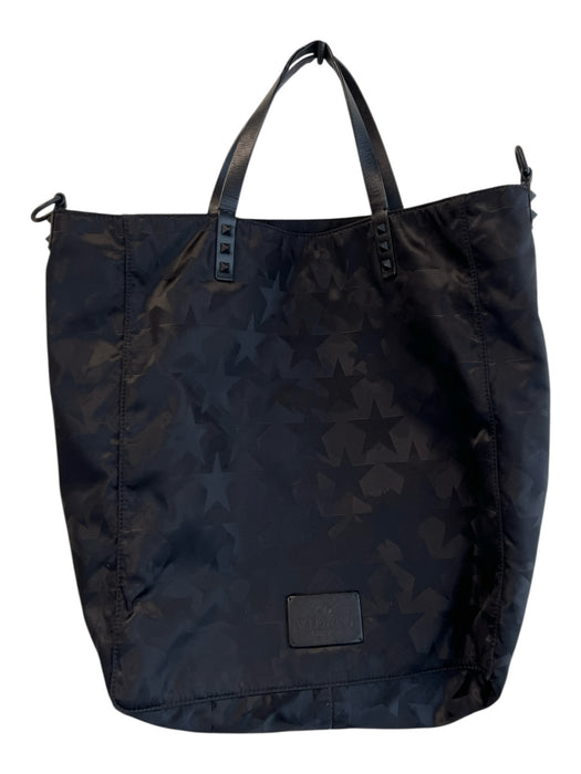 Valentino Garavani Black Nylon Star Print Logo Top Handle Zip Pockets Bag Black / Large