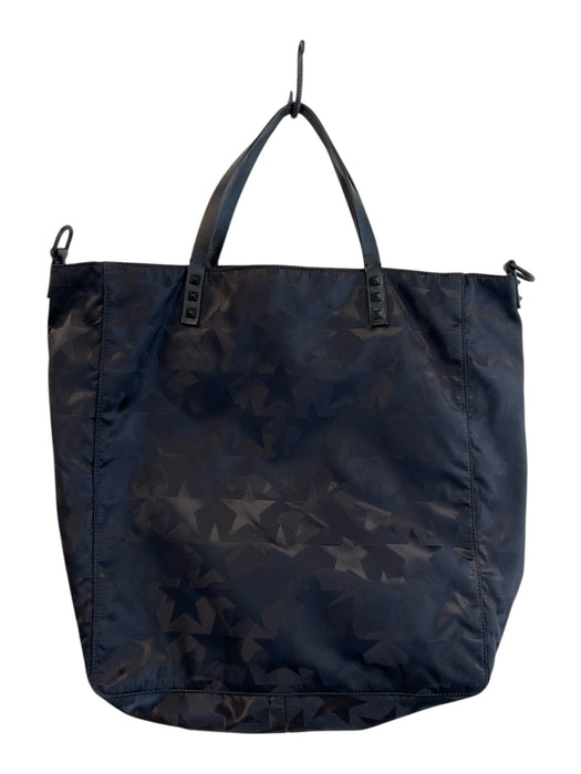 Valentino Garavani Black Nylon Star Print Logo Top Handle Zip Pockets Bag Black / Large