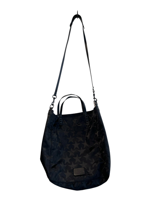 Valentino Garavani Black Nylon Star Print Logo Top Handle Zip Pockets Bag Black / Large