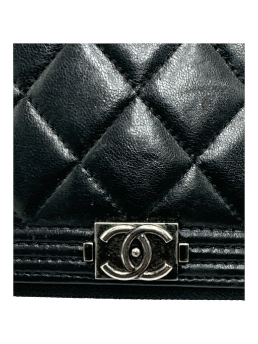 Chanel Black Leather Quilted Zip Around Wallets Black