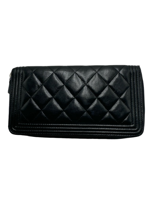 Chanel Black Leather Quilted Zip Around Wallets Black