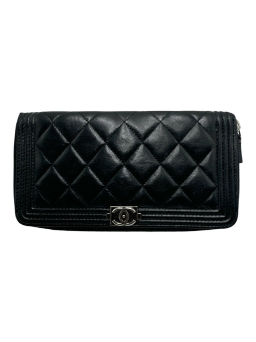 Chanel Black Leather Quilted Zip Around Wallets Black
