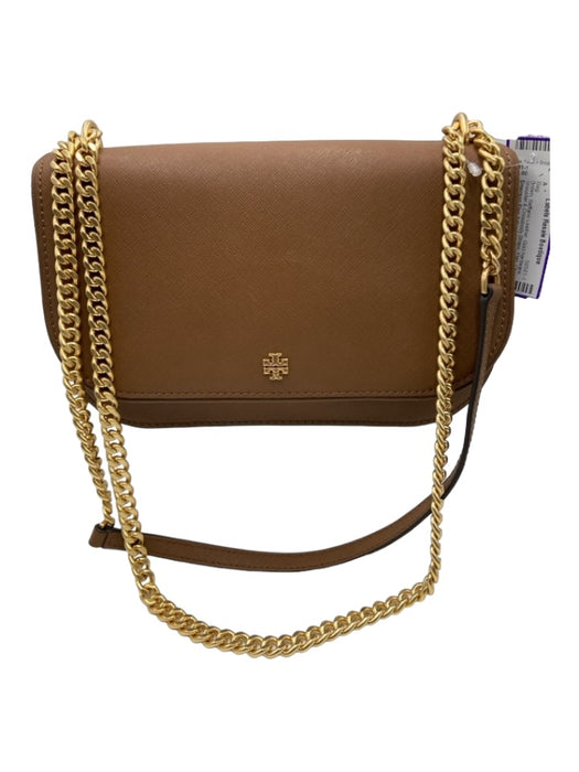 Tory Burch Brown Saffiano Leather Gold hardware Shoulder & Crossbody Straps Bag Brown / S