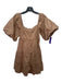 Oliviaceous Size M Brown Cotton Blend Short Puff Sleeve Square Neck Tiered Dress Brown / M