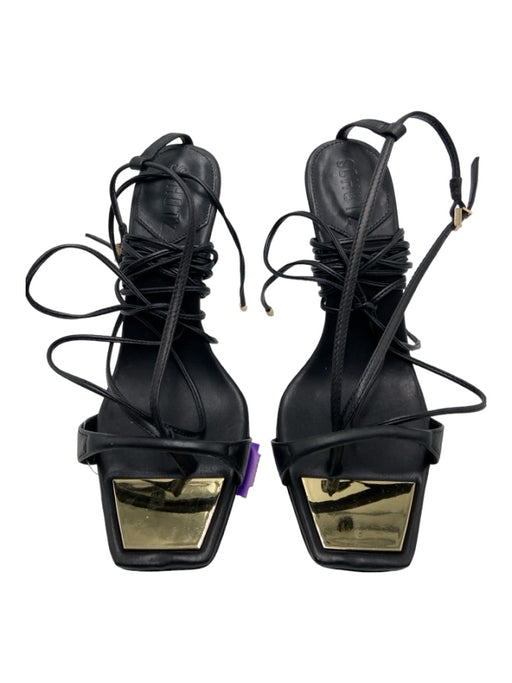 Schutz Shoe Size 8.5 Black Leather Strappy Square Toe Metal Accent Shoes Black / 8.5
